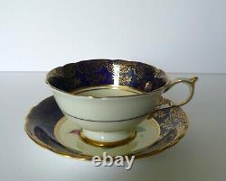 Paragon Cobalt Blue Pink Rose Tea Cup & Saucer Set