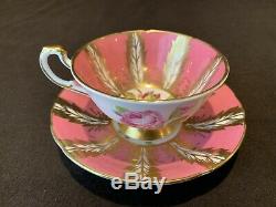 Paragon F176D Pink Cabbage Rose Tea Cup and Saucer Set Heavy Gold Rim