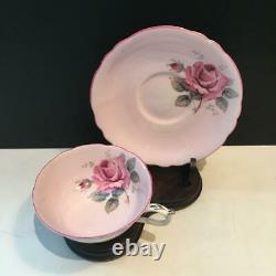 Paragon Pink Cabbage Rose On Pink Tea Cup & Saucer Set Double Warrant Cs40