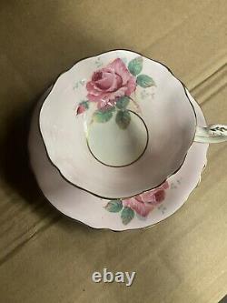 Paragon Pink Cabbage Rose On Tea Cup & Saucer Set Bone China