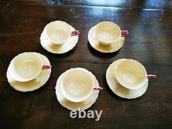 Paragon Rose Handle Bone China Tea Cup & Saucer 5 Set Beige Rare/Vintage/Antique