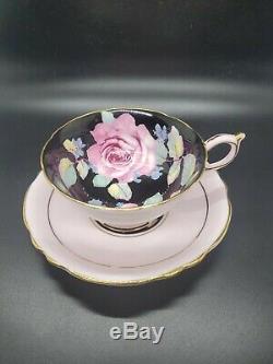 Paragon Roses on Black, And Pink Tea Cup and Saucer Set England Bone China