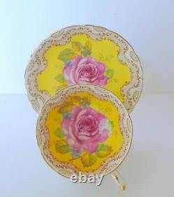 Paragon Yellow Pink Cabbage Rose Tea Cup & Saucer Set