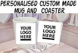 Personalised custom made Mug and Coaster set Add any Photo Name Text logo teacup