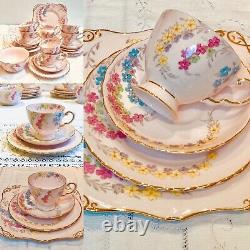 Pink Tuscan Tea Set English Fine Bone China 21 Piece Tea cups and saucers