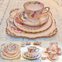 Pink Tuscan Tea Set English Fine Bone China 21 Piece Tea cups and saucers