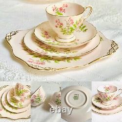 Pink Tuscan Tea Set English Fine Bone China 21 Piece Tea cups saucers