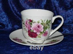 Pink rose Pattern bone china cup and saucer gift boxed with teaspoon