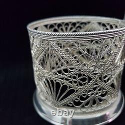 Podstakannik Tea Glass Cup Holder Filigree Silver Plated USSR Russian set of 7
