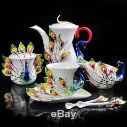 Porcelain Coffee Set Cup saucer Spoon Bone China Peacock Tea Set Party Services