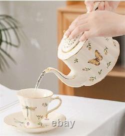 Porcelain Luxurious Retro Coffee Cups Butterfly Insect Pattern Bone China Teacup