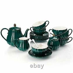 Porcelain Tea Set Tea Cup and Saucer Set Service for 6, with 28 Dark Green