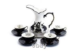 Potter's Studio Witches Brew Pitcher + 4 Assorted Halloween Tea Cup & Saucer Set