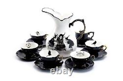 Potter's Studio Witches Brew Pitcher + 6 Assorted Halloween Tea Cup & Saucer Set