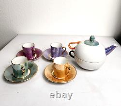 Pottery Barn Lustre Coffee Tea Cups Saucers Teapot Set Golden Handles Japan