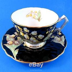 Pretty Lily of the Valley on Black Aynsley Tea Cup and Saucer Set