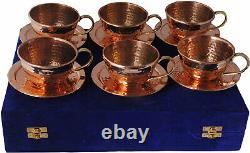 Pure Copper Hammered Tea Cups Set, Antique Cup Set, 6 PCs, 200 ml, Gift Pack