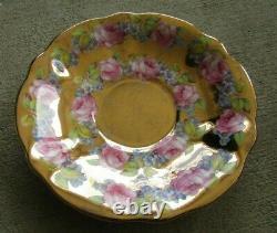 Queen Anne Heavy Gold Roses Teacup and Saucer Set Vintage Rare Tea Cup Gilt