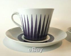 2 Upsala Ekeby Astra Eugen Trost Swedish Large Purple Stripes Cup and Saucer