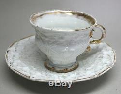 RARE Antique Large MEISSEN WHITE TEA CUP & SAUCER SET with Beautiful Relief
