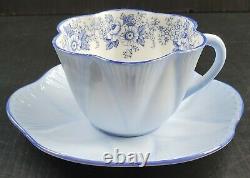 RARE SHELLEY Pale Blue Roses and Daisies Teacup and Saucer Set Bone China Dainty