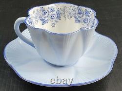 RARE SHELLEY Pale Blue Roses and Daisies Teacup and Saucer Set Bone China Dainty