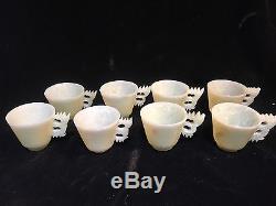 RARE Set Of 8+ Vintage Chinese Carved Jade Tea Cups, Saucers, Dragon Spoons