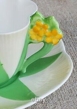 RARE Shelley England Dainty Shape Harlequin Flower Handle Teacup and Saucer Set