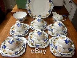 RARE VINTAGE AYNSLEY BLUE BIRD 21 Piece Tea Set Cups Trios Milk Sugar Plate