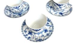 ROYAL COPENHAGEN BLUE Coffee Tea Cups Saucers 3 Sets FLUTED HALF LACE 756