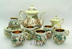 R. Capodimonte M. A. S. Italy 16 Pc Tea Set Nudes / Lovers Gold Interior Cups