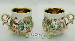 R. Capodimonte M. A. S. Italy 16 Pc Tea Set Nudes / Lovers Gold Interior Cups