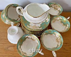 Rare 1920's Shelley Green 17 Piece Bone China Tea Set'gainsborough' Shaped Cup