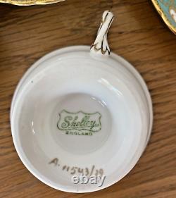 Rare 1920's Shelley Green 17 Piece Bone China Tea Set'gainsborough' Shaped Cup