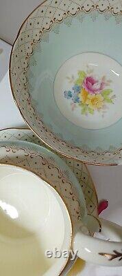 Rare 34 pcs Vintage Paragon Polka Dot Floral, Teal Blue Pocelain tea set 1939