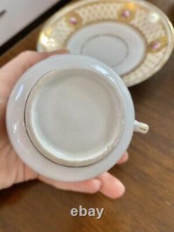 Rare Brown Westhead & Moore Raised Bead Gold HP Flower Tea Cup Saucer Set