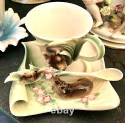 Rare Franz Porcelain Tea Coffee Cup Saucer Spoon Hippo Mother & Baby