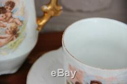 Rare French antique porcelain putti angel coffee milk sugar tea cups set