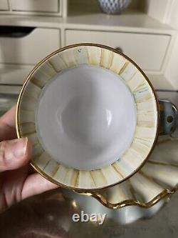 Rare MacKenzie childs parchment check ceramic teacup and saucer set retired gold