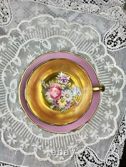 Rare Mint Paragon Rose Cabbage Gold Pink Tea Cup Saucer Set Duo Double Warrant