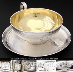 Rare PAIR Antique French Sterling Silver Chocolate or Tea Cup & 6.5 Saucer Set