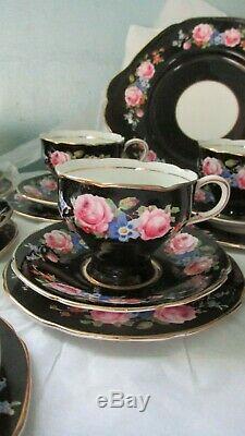 Rare, Paragon Black Rose Tea set. BEAUTIFUL. Cabinet Cups 21 Pieces