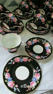 Rare, Paragon Black Rose Tea set. BEAUTIFUL. Cabinet Cups 21 Pieces