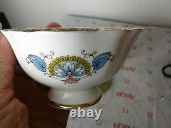 Rare Paragon Cobalt Blues Floral Fan Pastels Gold Teacup and Saucer Set Vintage