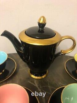 Rare STAVANGERFLINT Harlequin complete Tea-set Pastel/Gold