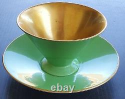 Rare Shelley China Art Deco Vogue Green Gold Teacup And Saucer Set