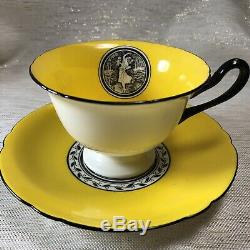Rare Shelley Gainsborough Yellow Black Art Deco Cameo Tea Cup & Saucer Duo Set