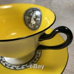 Rare Shelley Gainsborough Yellow Black Art Deco Cameo Tea Cup & Saucer Duo Set