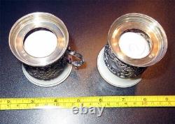 Rare Turkish Porcelain Lenox Tea Cups and Sterling Silver Holders Two Sets Mint