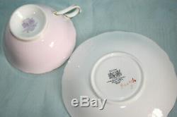 Rare Vint Paragon bone china tea cup saucer set- Pink withYellow Pansies on Black
